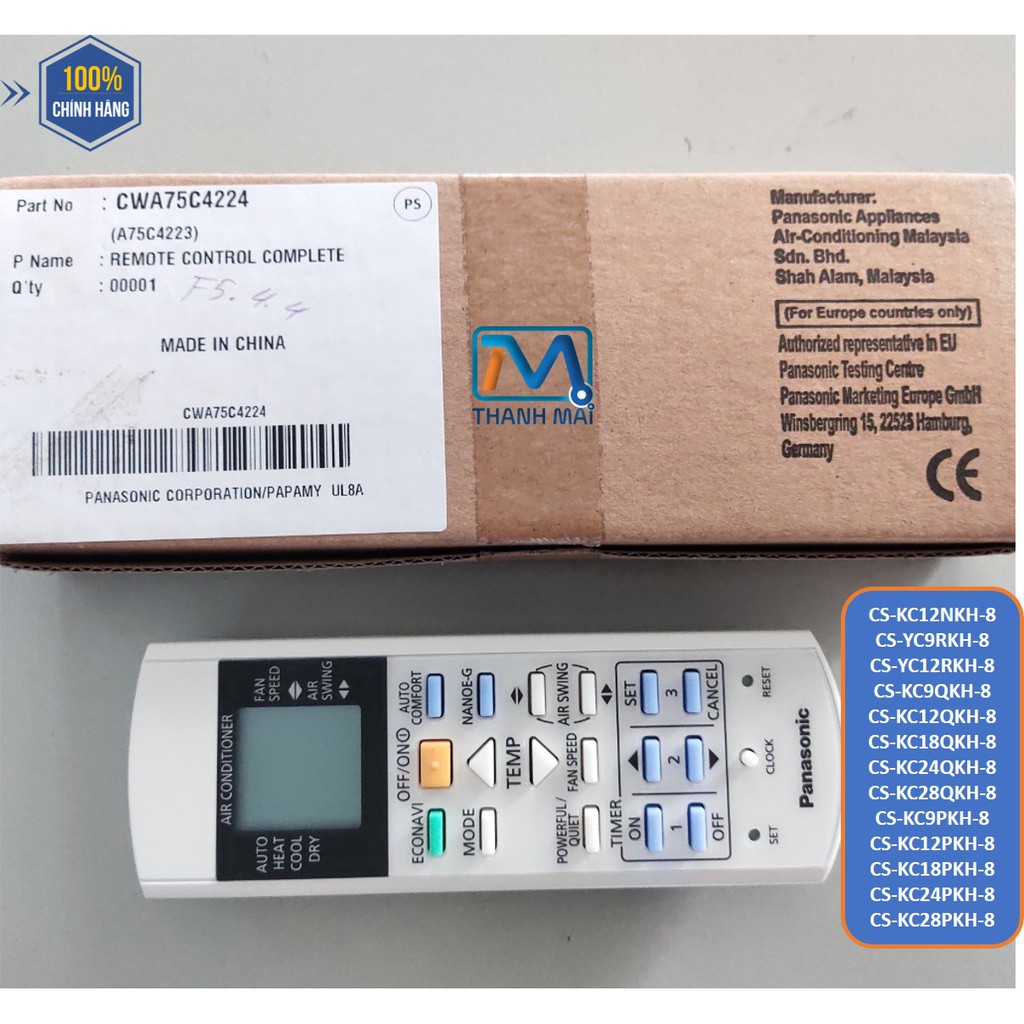 [REMOTE CHÍNH HÃNG] Điều Khiển Máy lạnh Panasonic CS-QA9QKH8//QA12QKH8//QA18QKH-8//QA24QKH-8//A9PKH-8//A12PKH-8