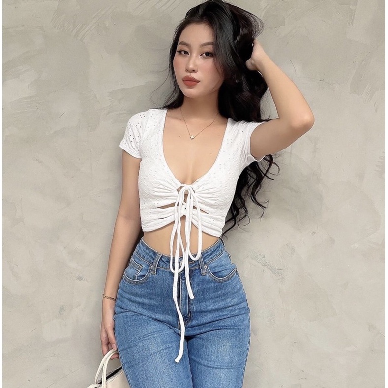 ÁO CROPTOP CỔ TIM CỘT DÂY TAY NGẮN