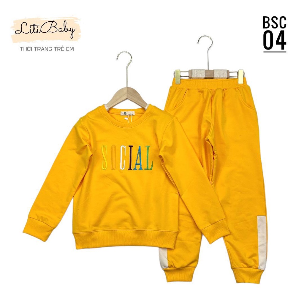 Đồ Bộ nỉ da cá bé gái LITIBABY in chữ Social, size đại 9 - 14 tuổi