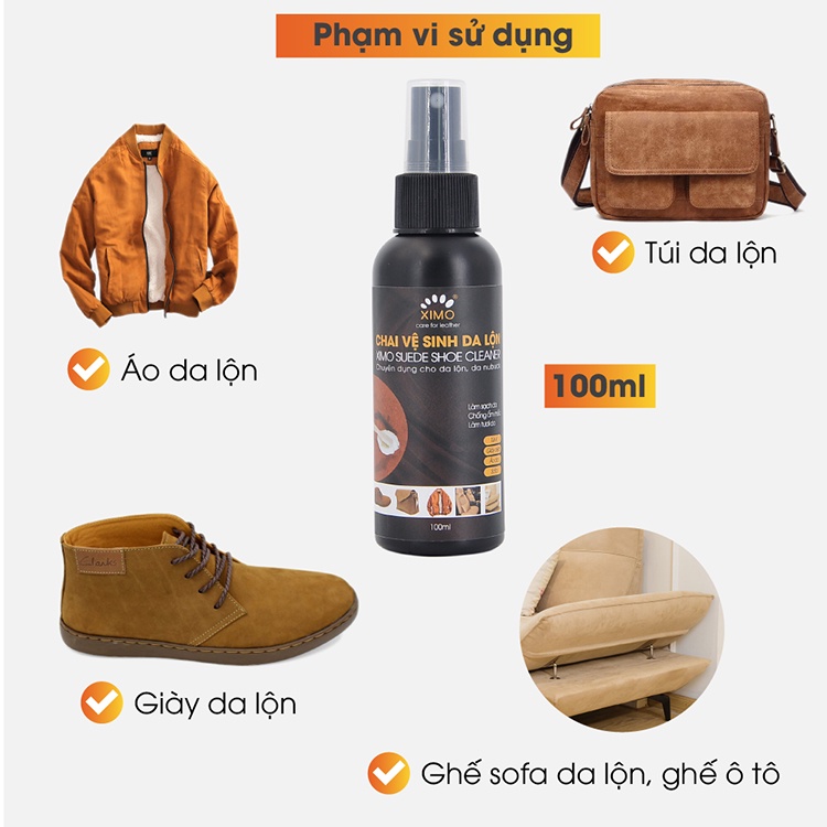 Chai Vệ Sinh Giày Đồ Da Lộn Suede Shoe Cleaner XIMO 100ml Túi, Ví, Áo, Ghế Giúp Làm Sạch, Chăm Sóc, Chống Mốc XXI06