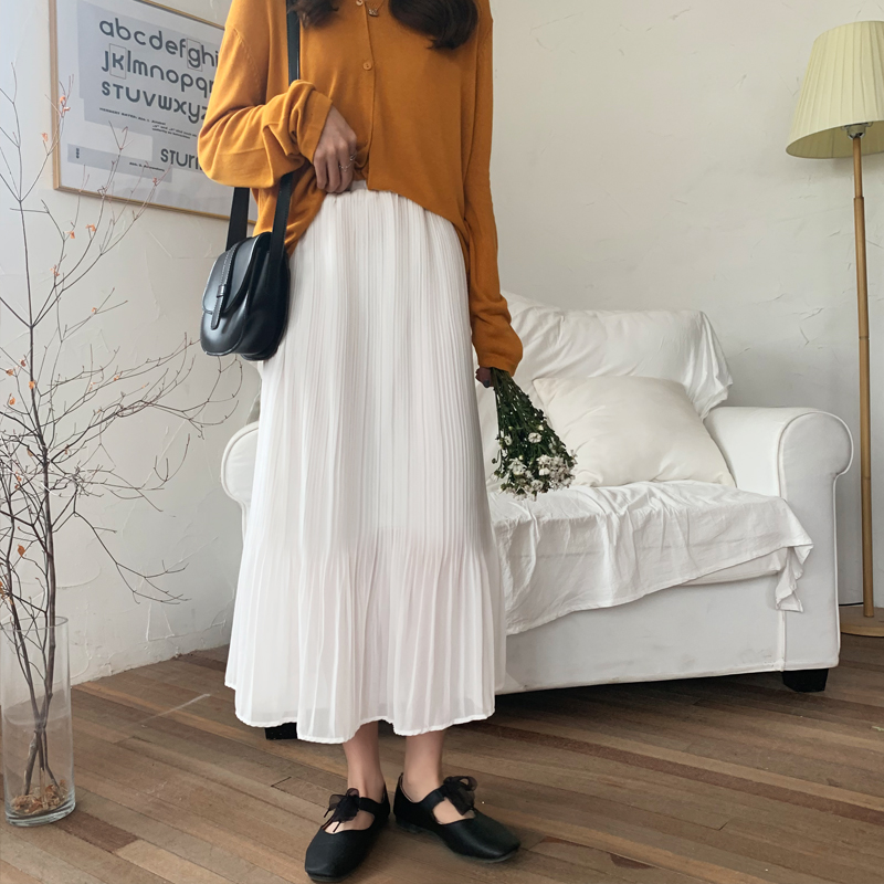 Chân váy midi vải chiffon eo cao xếp ly mỏng nhiều màu tùy chọn cho nữ | BigBuy360 - bigbuy360.vn
