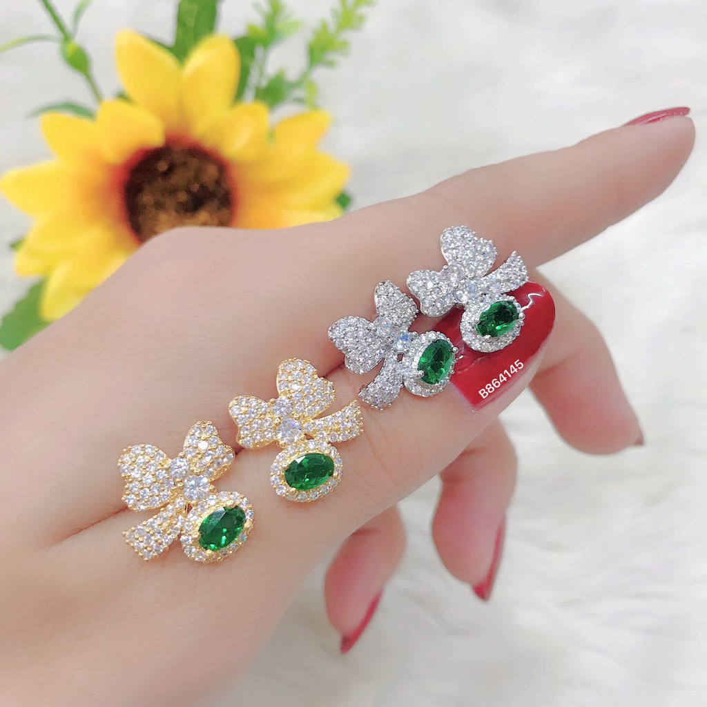 Bông tai nữ đính đá trắng UHA , chuôi cài chắc chắn, kiểu dáng hiện đại, thu hút, sang trọng