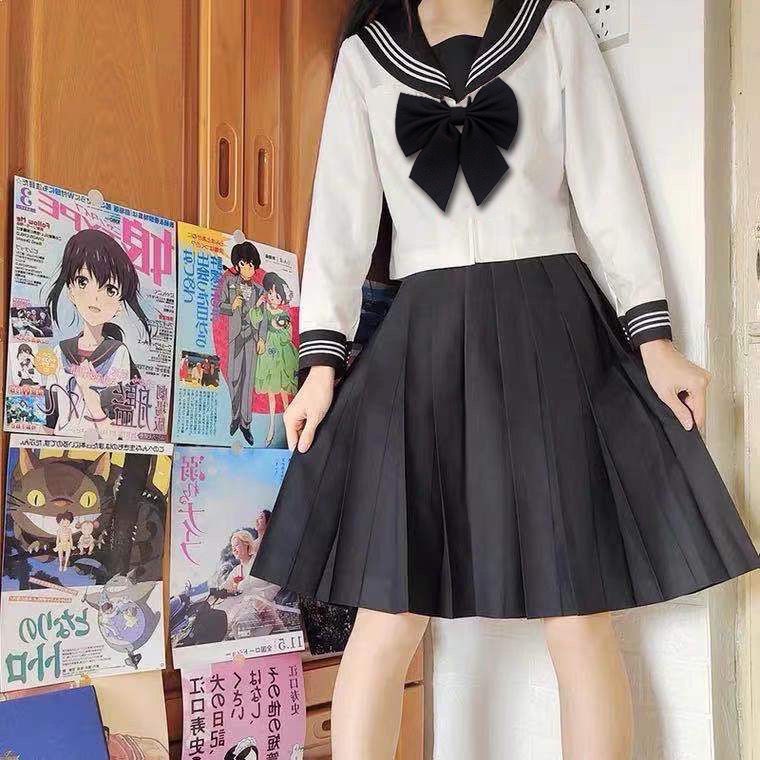 Bộ Đồng Phục Nữ Sinh Nhật Bản Gồm Áo Ngắn + Chân Váy Chữ a Xếp Ly Dễ Phối Đồ