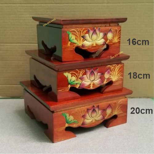Đôn Gỗ Thờ - Đế Gỗ Tự Nhiên Đắp Nổi Hoa Sen, có nhiều kích thước