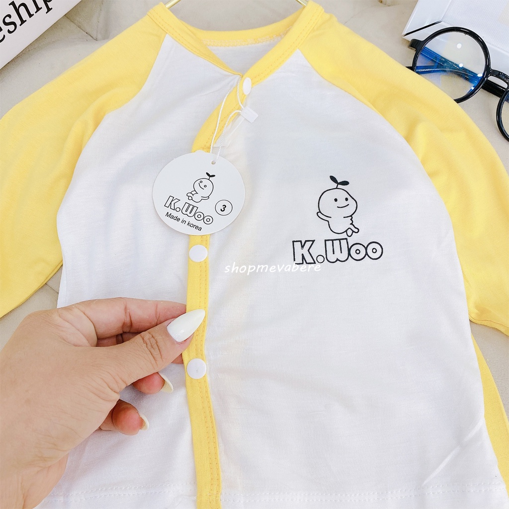 Bộ dài tay thun lạnh KWoo khuy lệch cho bé trai bé gái sơ sinh 3-12kg, được chọn màu - BO77