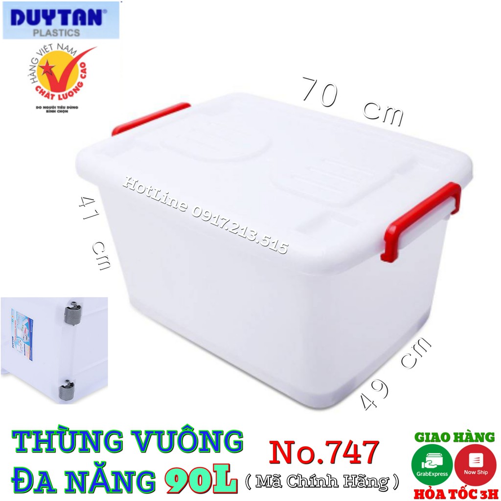 Thùng nhựa duy tân 90L Vuông ( Có Bánh Xe )