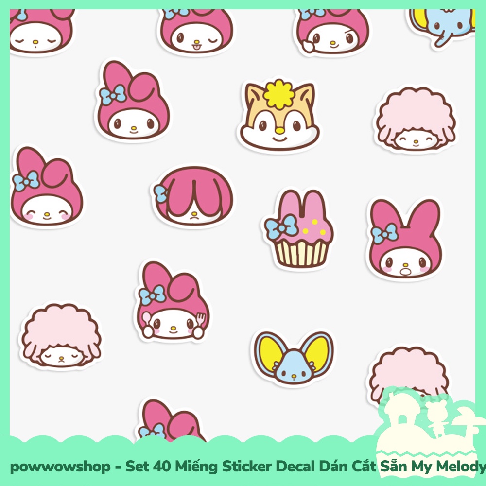 [Sẵn VN - Hỏa Tốc] Set 40 Miếng Sticker Decal Cắt Sẵn DIY Dán Trang Trí Vật Dụng Mẫu Sanrio My Melody Red Queen Emotion