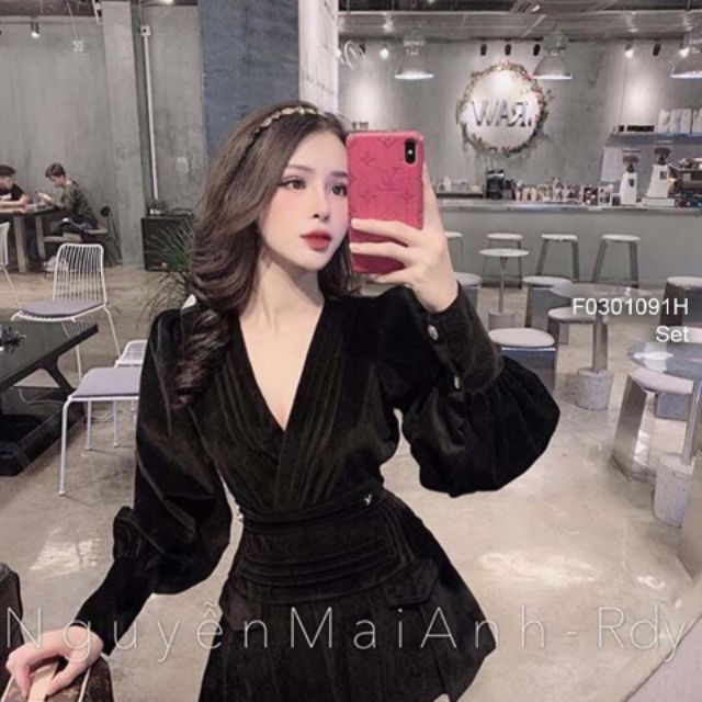 Set nhung áo cổ tim