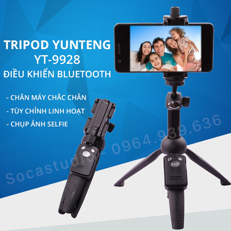 Gậy Tự Sướng Kiêm Chân Tripod Yunteng YT-9928, Kèm Remote Bluetooth