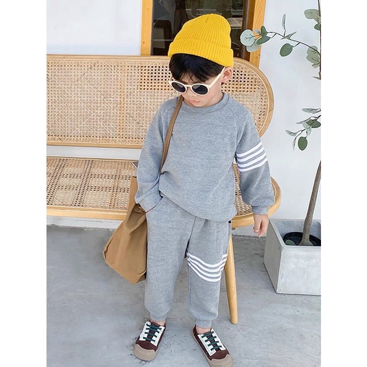 Bộ Dài Tay Phối Kẻ Chất Tổ Ong Cho Mềm Đẹp Bé Trai 8-20kg