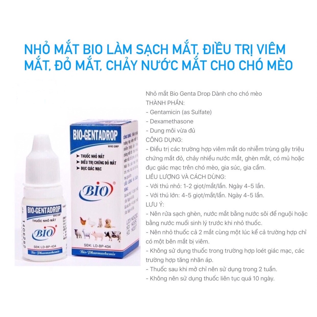 Chai nước nhỏ mắt cho chó mèo Bio Genta Drop 10ml