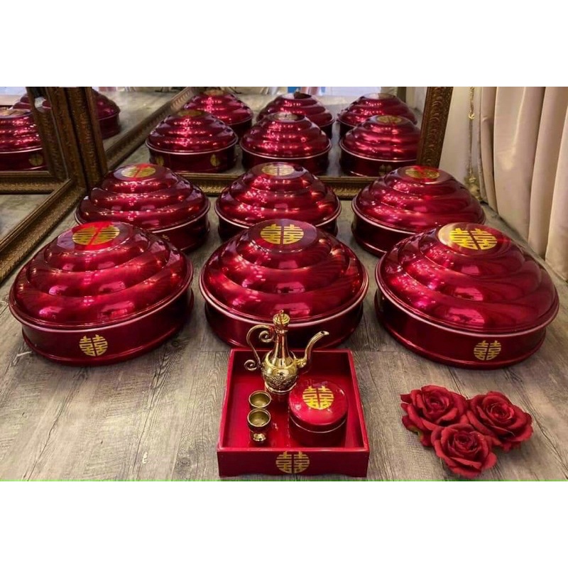 Mâm quả cưới màu đỏ đô sơn full toàn bộ