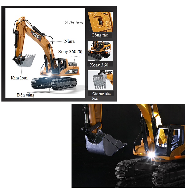 Mô hình xe cẩu xúc mini bằng hợp kim nhựa có đèn xe đồ chơi trẻ em