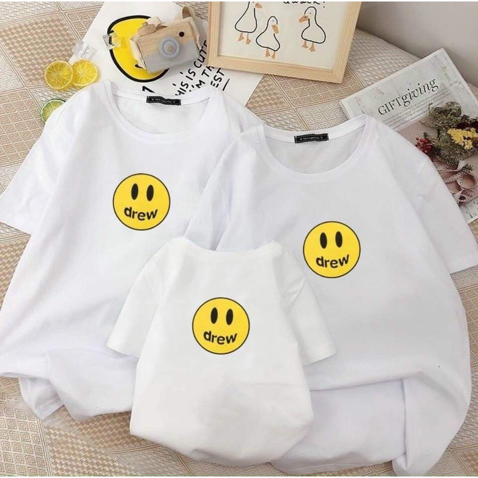áo thun nam nữ tay lỡ form rộng trắng đen in hình mặt cười drew dễ thương