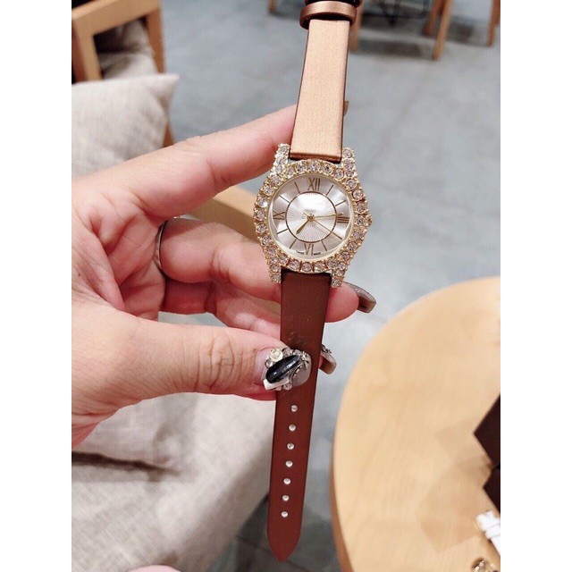 9K] Đồng Hồ Nữ HORPA Dây Da Viền Đá Thời Trang