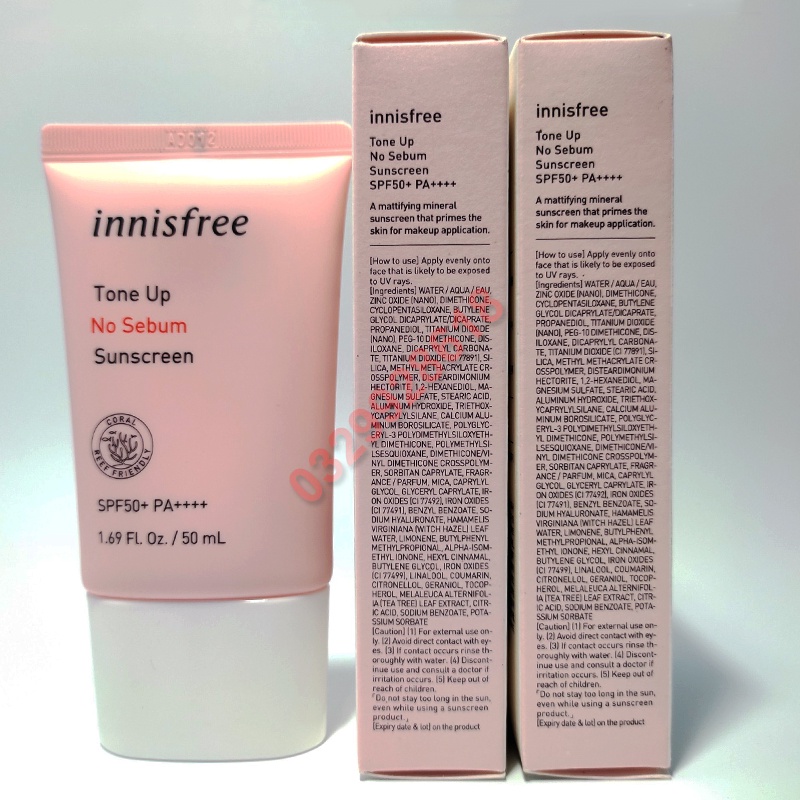 Kem Chống Nắng Nâng Tone, Kiềm Dầu Innisfree Tone Up No Sebum Sunscreen SPF50/PA++++ 50ml