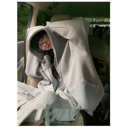 [Spot] Áo khoác len dày dáng rộng có mũ trùm đầu phong cách vibe