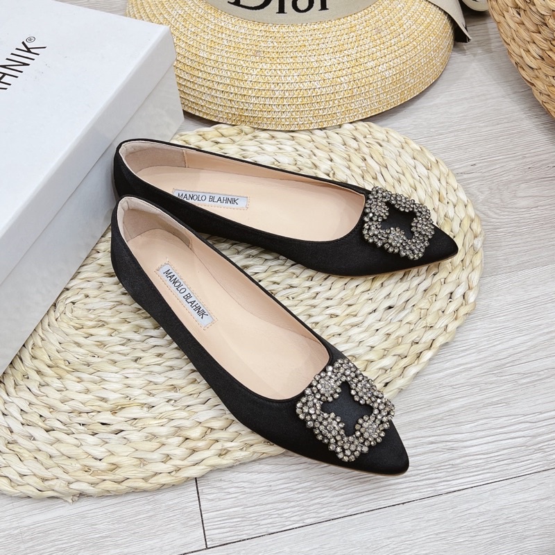 Giày búp bê manolo bọc lụa đá vuông fullbox hàng quảng châu cao cấp