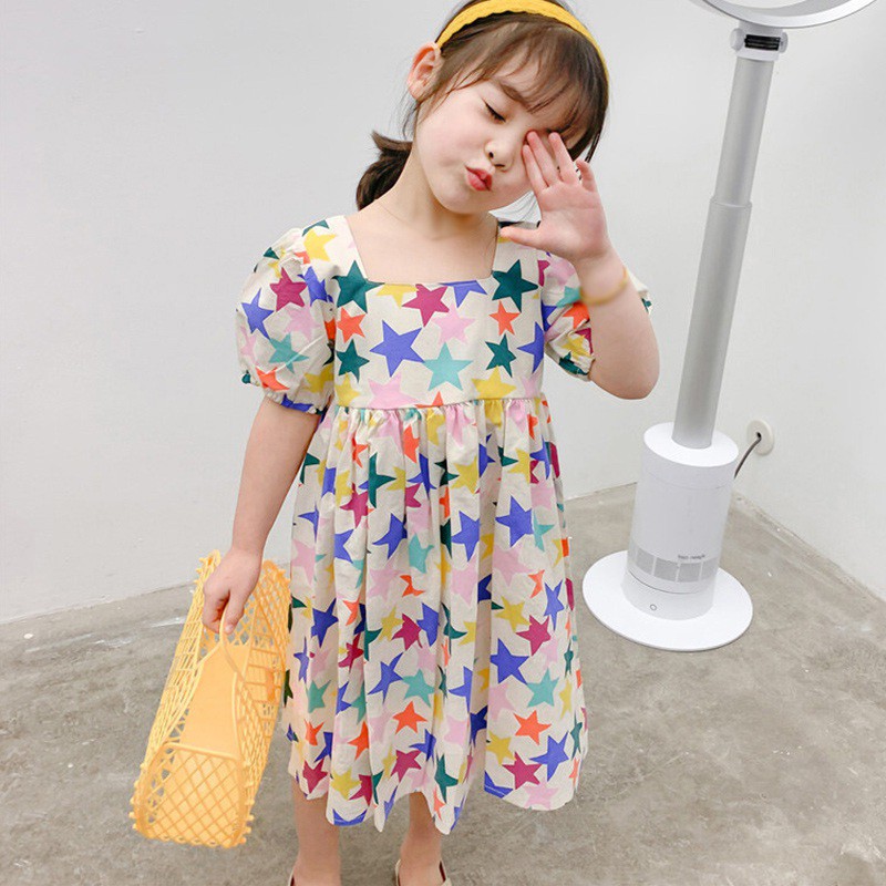Đầm công chúa họa tiết ngôi sao thời trang mùa hè cho bé gái