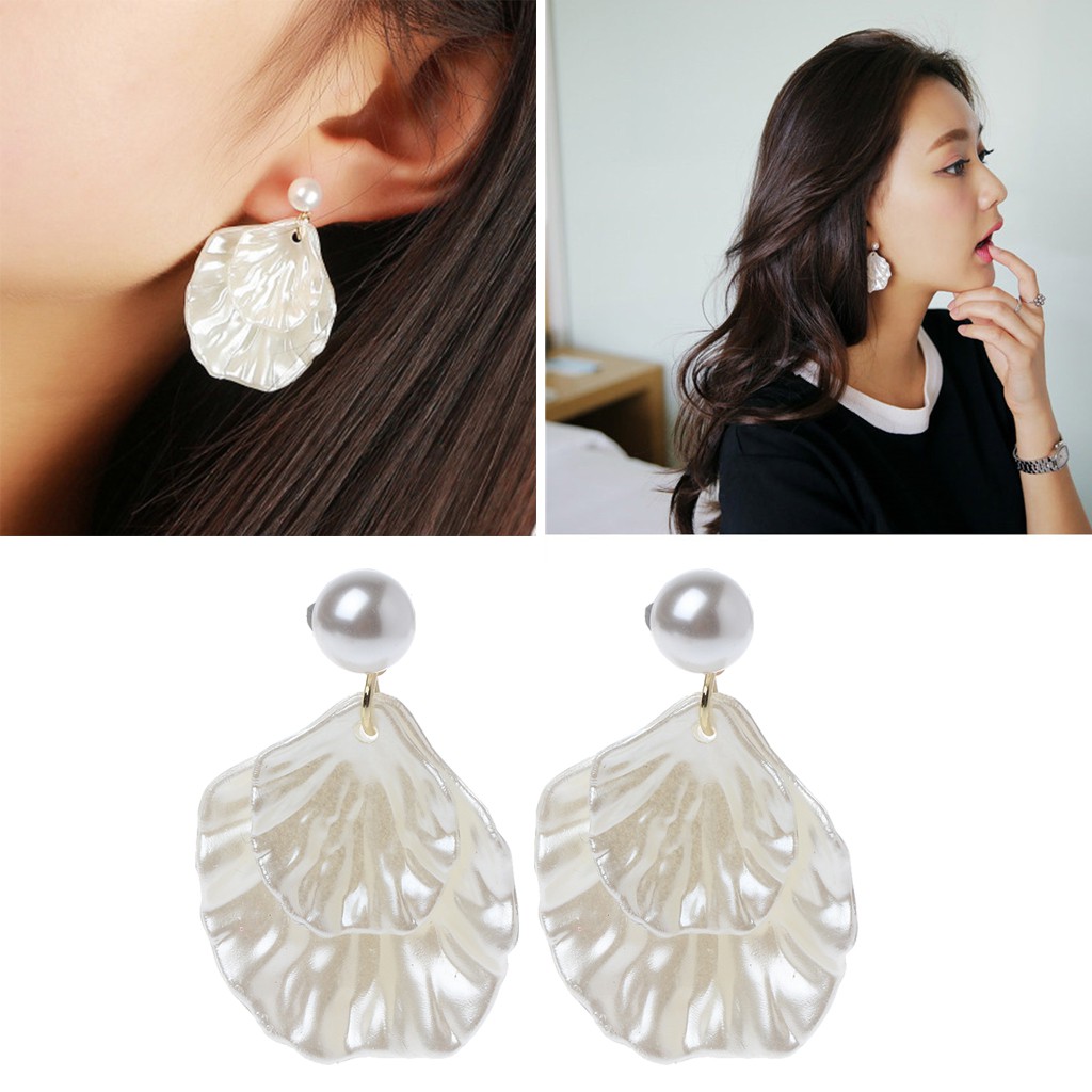 Khuyên tai hình vỏ sò đính ngọc trai thời trang cho nữ