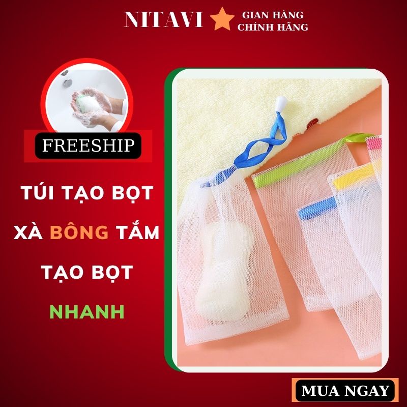 Túi Lưới Tạo Bọt Xà Bông xà phòng tắm tạo Bọt Nhanh Loại Dày Dặn Có Dây Treo