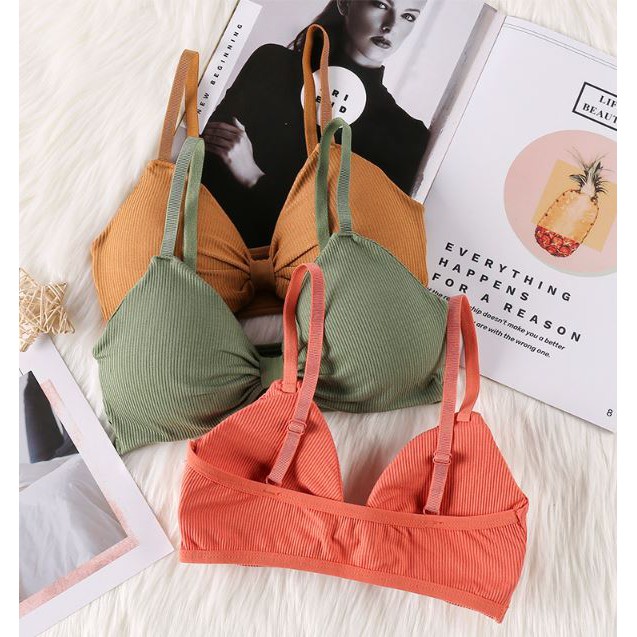 [RẺ VÔ ĐỊCH] Áo bra nữ len tăm nơ thể thao nâng ngực - Áo bralette coton mềm không gọng mút mỏng cài sau YLY18