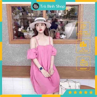 Váy đũi 2 dây đầm trễ vai dáng suông chất đũi lụa