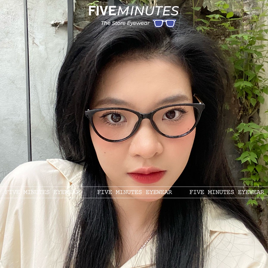 Gọng kính cận nữ, kính mắt mèo chất liêu nhựa Fiveminutes càng kim loại tăm 5029 dễ đeo