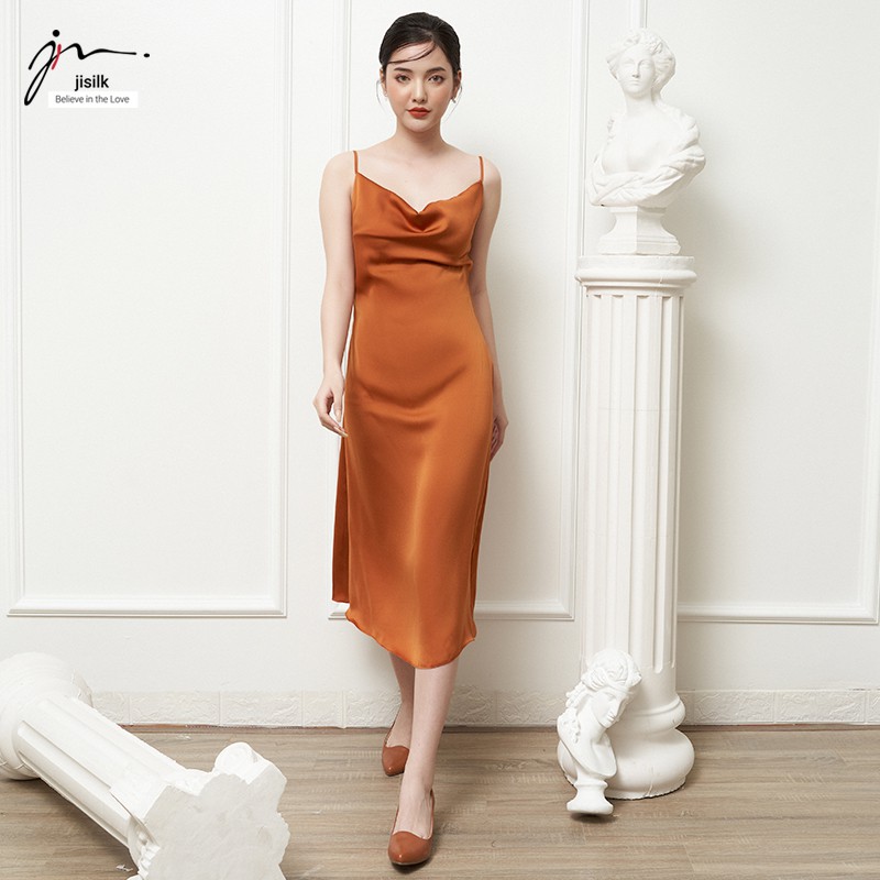 Váy 2 dây lụa cổ đổ, đầm đi tiệc cưới dạ hội sự kiện sang trọng dáng dài có điều chỉnh dây Partyqueen L.V2D-03 - jisilk | BigBuy360 - bigbuy360.vn