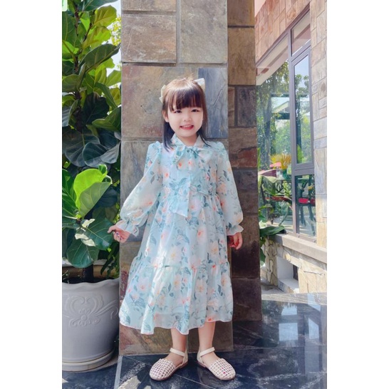 ĐẦM VÁY BÉ GÁI DÀI TAY VOAN TƠ PHỐI REN  BÉ GÁI HAIVANCO từ 12 đến 40 kg mềm mại THOÁNG MÁT đi học đi chơi đều đẹp