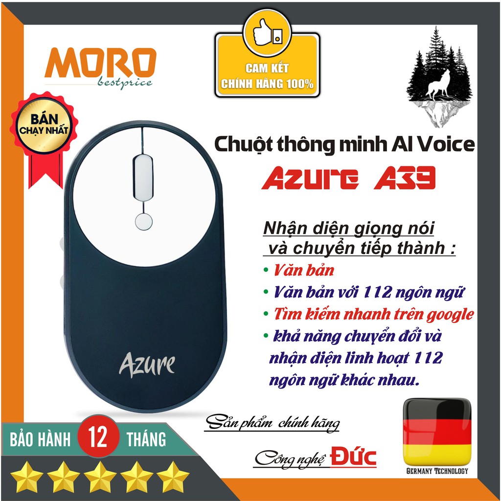 [Gõ văn bản bằng giọng nói] Chuột thông minh AI Voice - Azure A39 -  Sản phẩm chính hãng bảo hành 12 tháng !