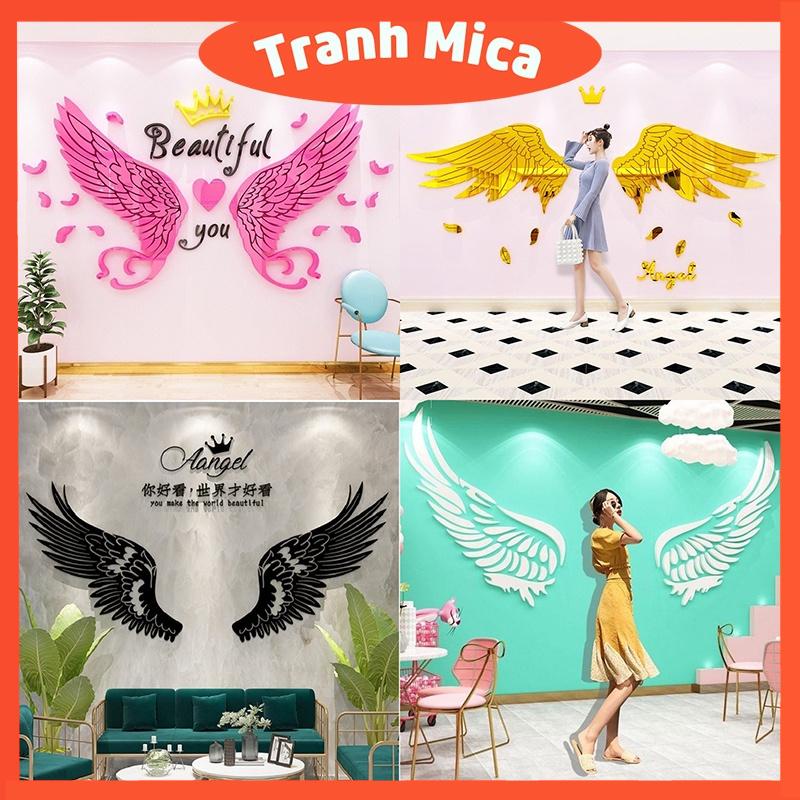 Tranh mica 3d dán tường các mẫu tranh hình đôi cánh thiên thần, chụp selfie, trang trí quán trà sữa, trà chanh