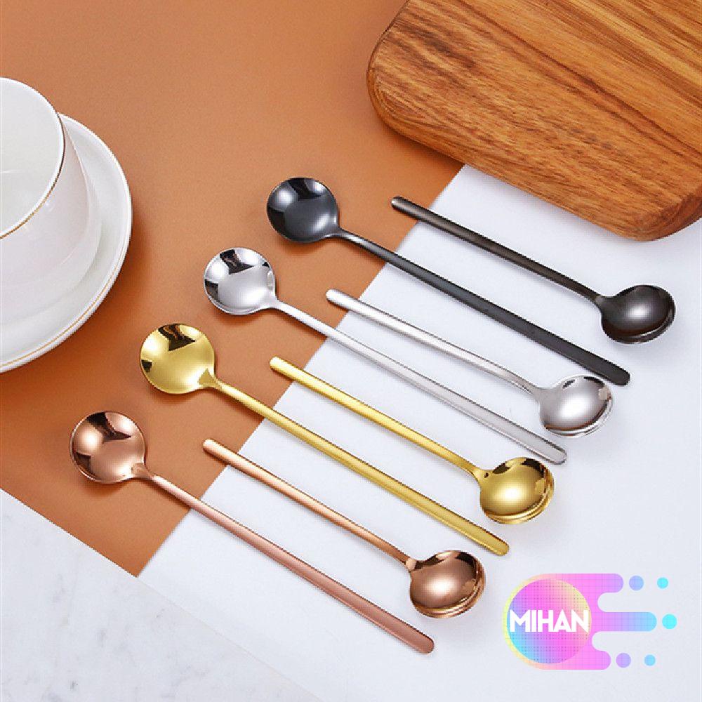 Muỗng cà phê đầu tròn bằng thép không gỉ 304 mặt gương phản chiếu phong cách Bắc Âu nhiều màu tùy chọn