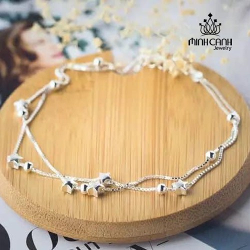 Lắc Chân Bạc Nữ Minh Canh Jewelry Hoạ Tiết Ngôi Sao Dây Kép