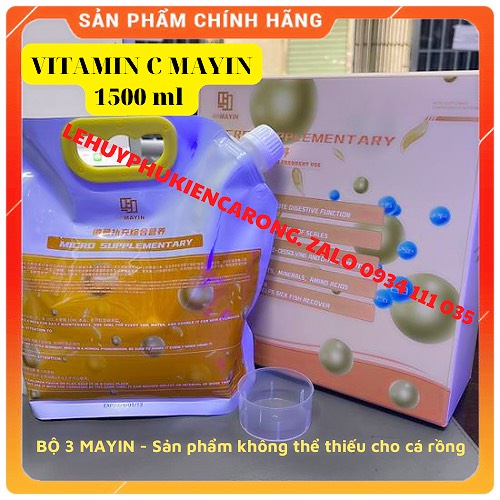 Vi Sinh Bể Cá - Men Tiêu Hóa - Vitamin C - Khử Nước Thương Hiệu MAYIN Chai 1500ml  + Tặng Kèm Ly Đong Thể Tích