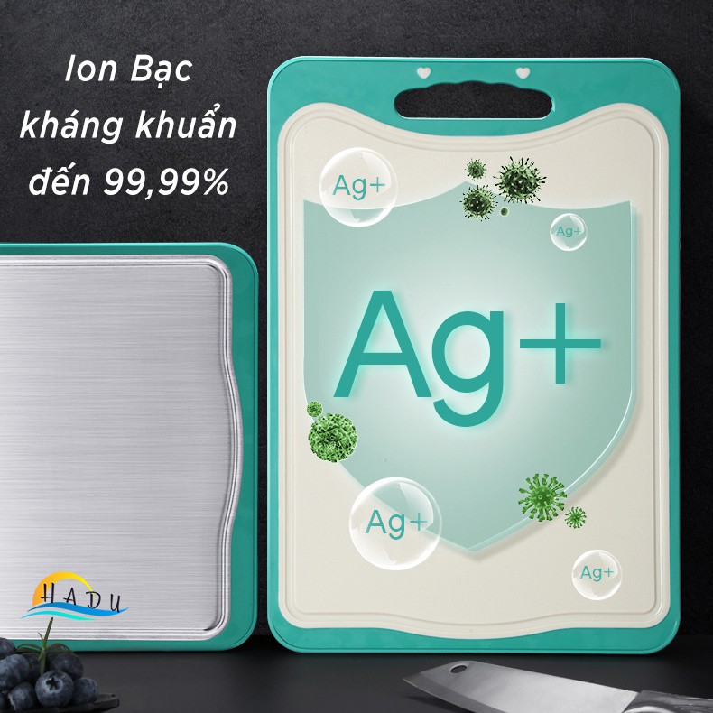 Thớt inox 304 cao cấp kháng khuẩn 99,99% chống mốc sử dụng cả 2 mặt thớt có rãnh chống tràn HADU