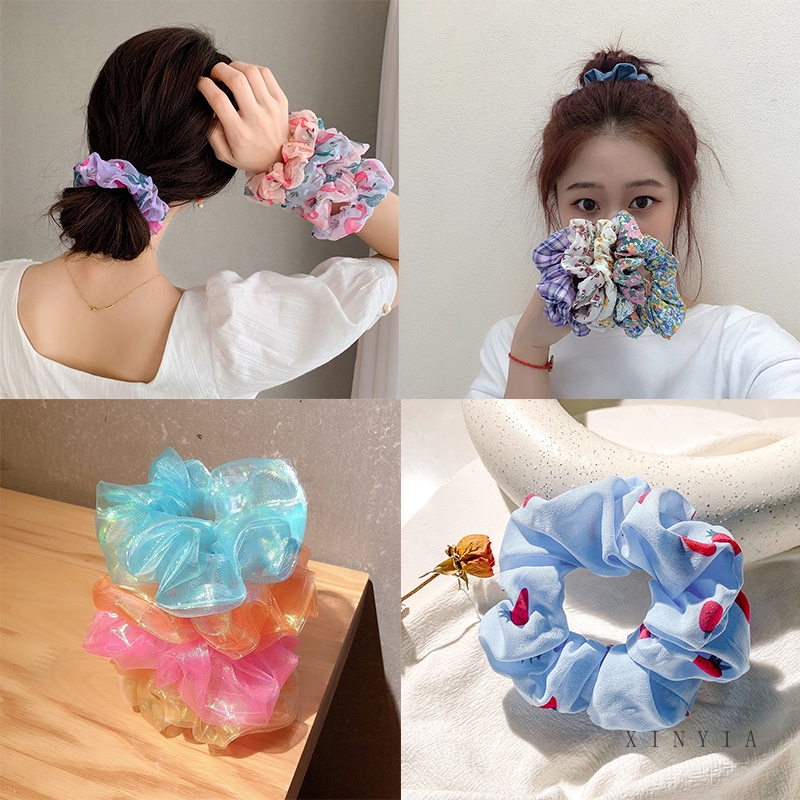 Dây Buộc Tóc Co Dãn Màu Xanh Dương Phong Cách Hàn Quốc-oll