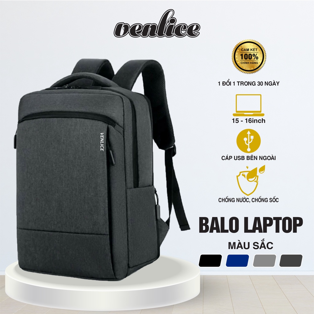 Balo Du Lịch VENLICE Cao Cấp Có Ngăn Chống Sốc Đựng Laptop Kèm Cổng USB Tiện Lợi Chống Nước Tiêu Chuẩn Phù Hợp Sinh Viên