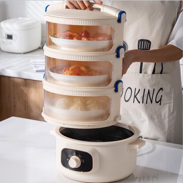 Nồi hấp điện đa năng kiêm lồng bàn giữ nhiệt 4 in 1, chiên, lẩu, hấp, luộc, lồng bàn đa năng 4 tầng giữ nhiệt tốt