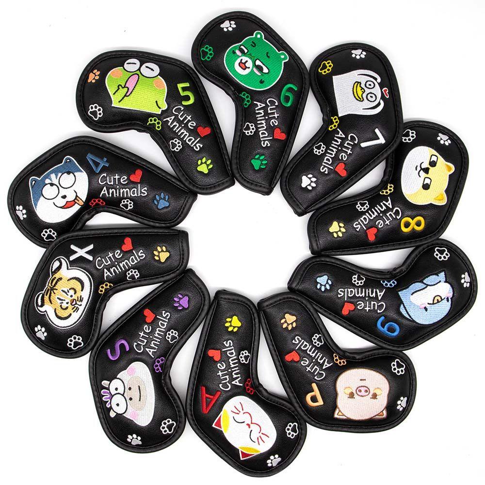 QUINTON Sports Head Cover Cute Animal Design Golf Club Cover Golf Iron Headcover Wedge Cover With Number Design 4-9 ASPX Protective Cover Golf Training Equipment Golf Putter Golf Headcovers/Multicolor
