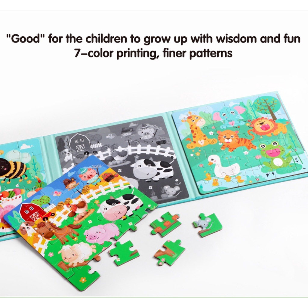 Đồ chơi xếp hình S-kids, Bộ sách puzzle thông minh 3 hình cho bé với mảnh ghép nam châm.