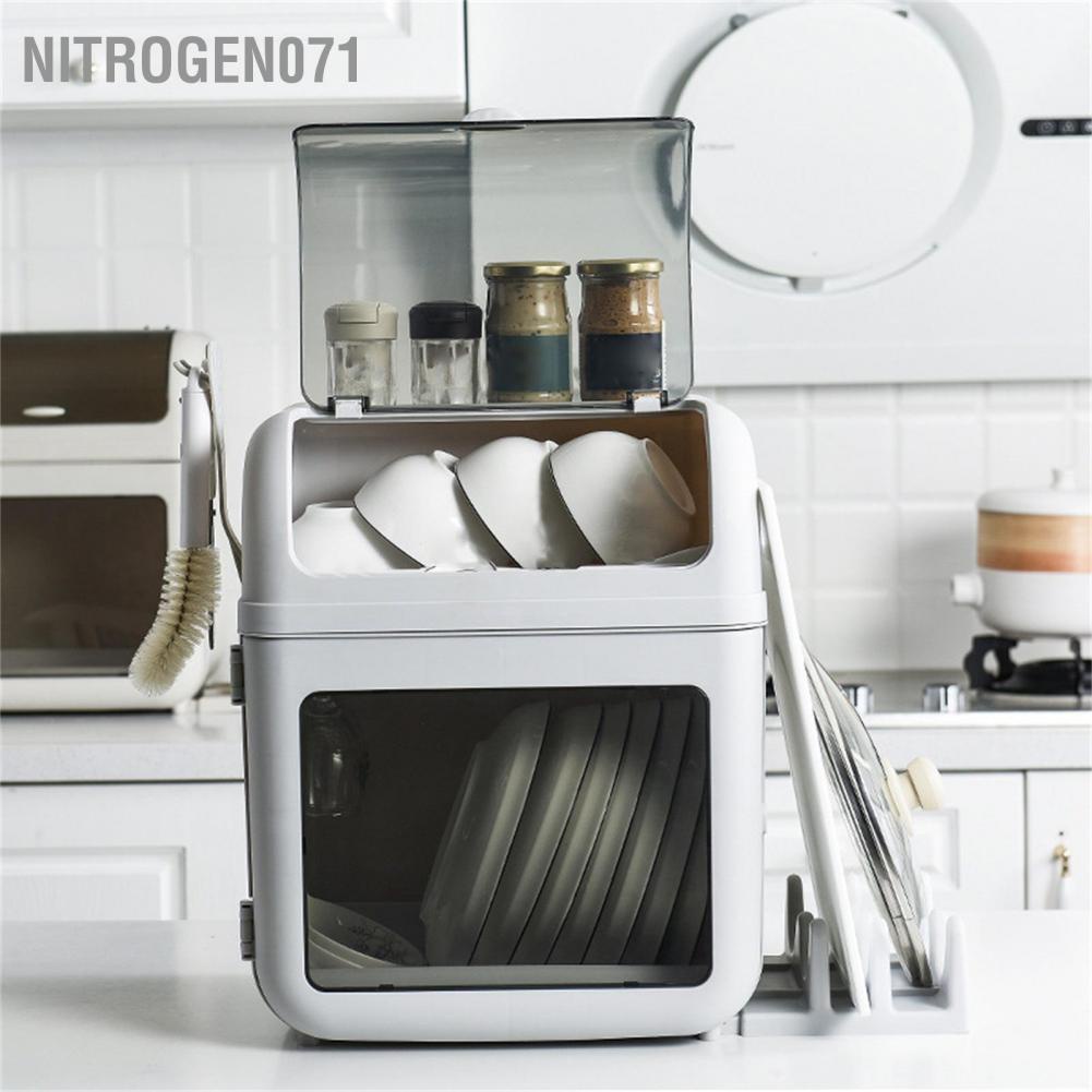 Nitrogen071 Hộp Đựng Bát Đĩa Để Bàn Chống Bụi Có Nắp Đậy Tiện Dụng Cho Nhà Bếp có đèn led uv khử trùng
