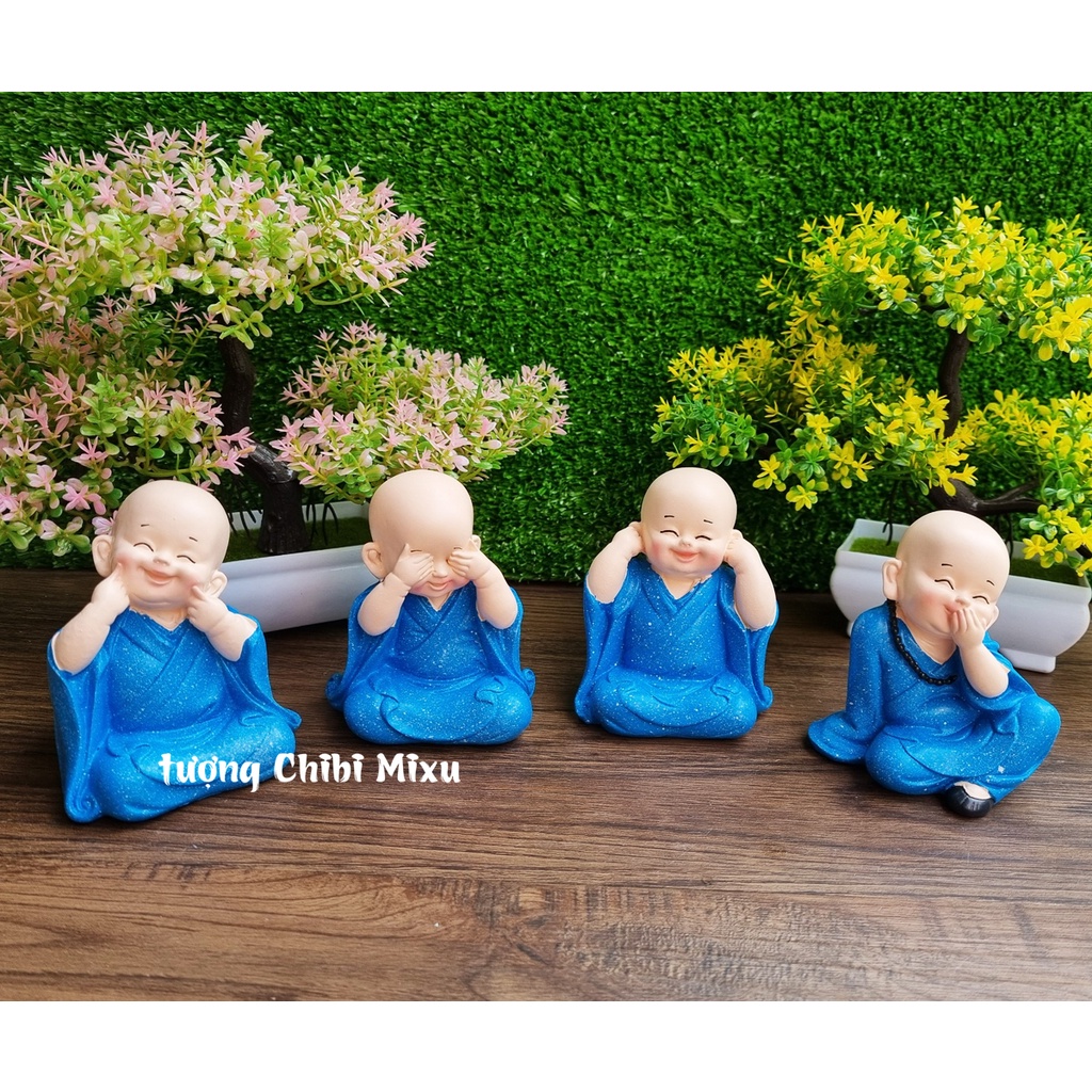 Bộ 04 tượng Tứ Không áo xanh dương size 10cm