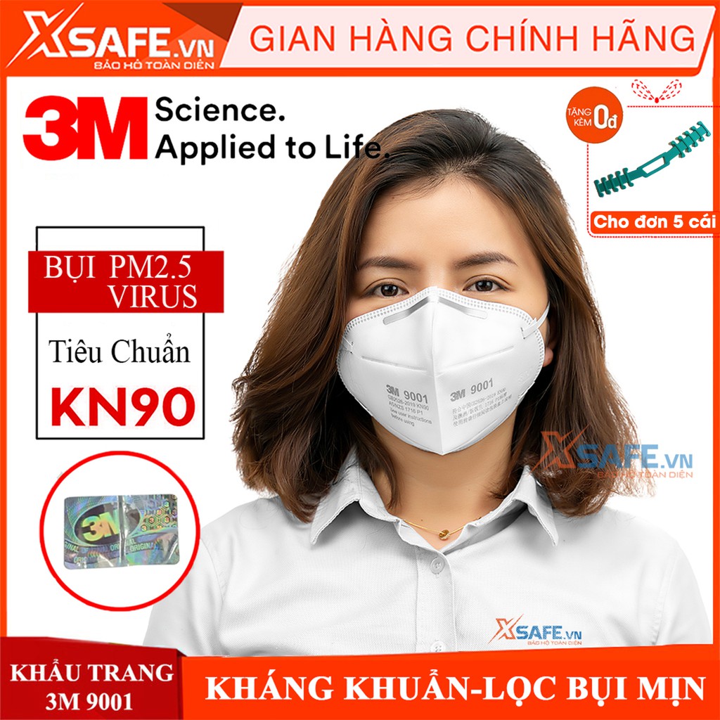 Khẩu trang y tế 3M 9001A. Khẩu trang 3D kháng khuẩn, chống bụi mịn, phòng dịch, khẩu trang 3M - Sản phẩm chính hãng