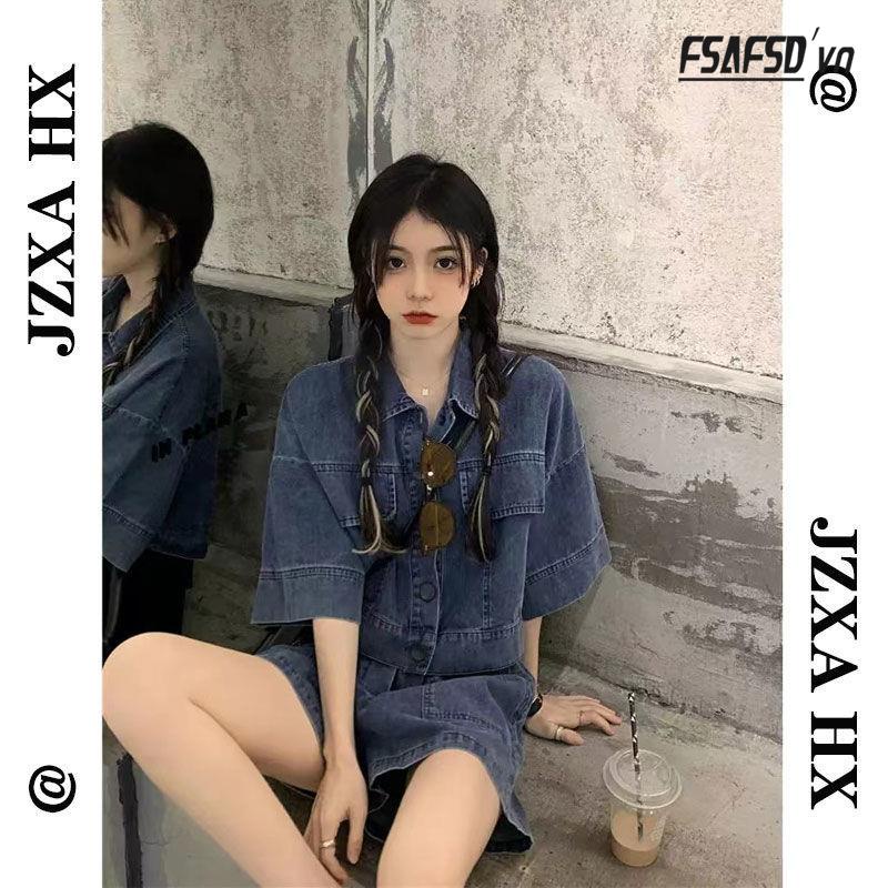 Set Áo Thun Và Quần Short Denim Thời Trang Hè Năng Động Cho Nữ