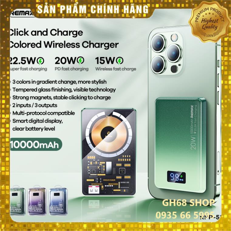 Pin Dự Phòng Không Dây REMAX RPP-531 Aurora 20W + 22.5W PD + QC 10000mAh