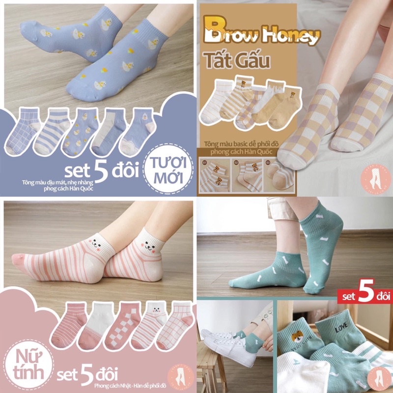 [Combo Sét 5 Đôi] Tất Cổ Cao Hình Hoạ TiếtFreeshipTất Phong Cách Ulzzang Phối Đồ siêu cute, Co dãn Nhiều Màu