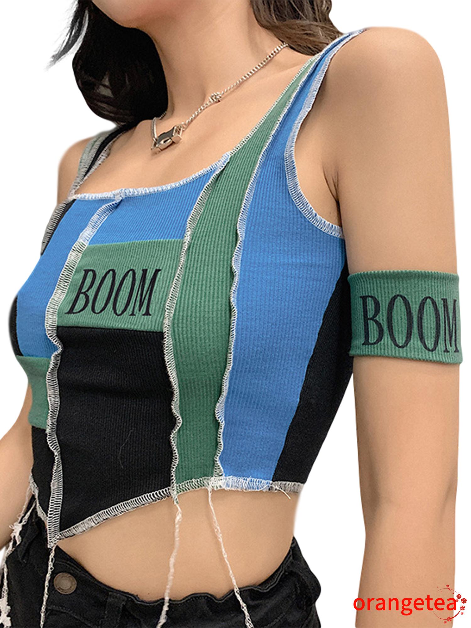 ORT-Women´s Sleeveless Halter Vest, Sexy Contrast Color Stitching Underwaist, High Waist Backless Tank Tops