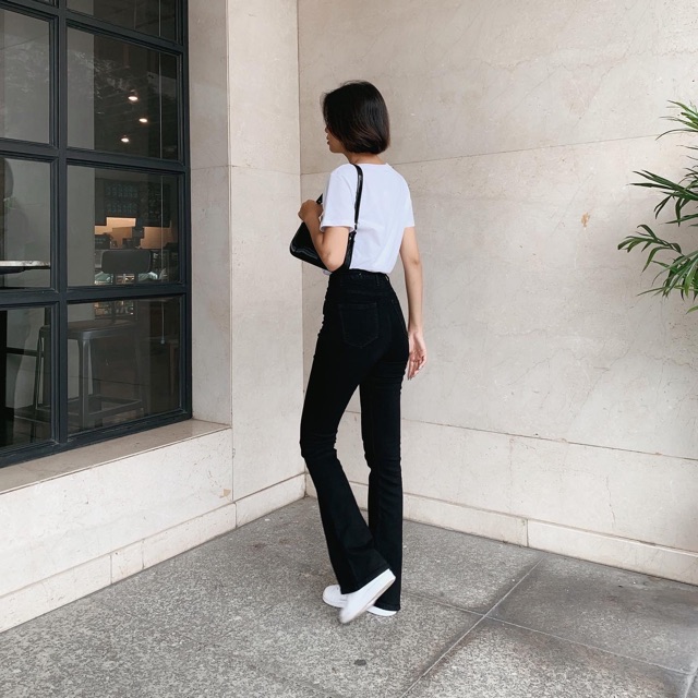 [XẢ KHO - GIÁ SỐC] Quần jeans loe đen dáng dài lưng cao form chuẩn (Híp shop) | BigBuy360 - bigbuy360.vn