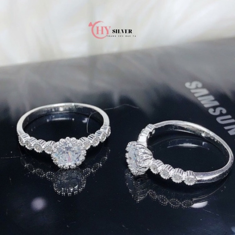 Nhẫn bạc ta hoa mai hoa mặt trời đá nhỏ xinh nhẫn bạc thật giá rẻ CHY SILVER
